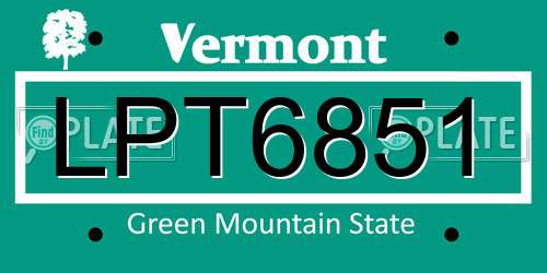 LPT6851 Vermont License Plate