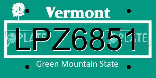 LPZ6851 Vermont License Plate