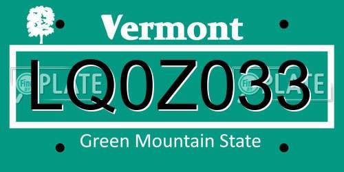LQ0Z033 Vermont License Plate