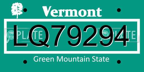 LQ79294 Vermont License Plate
