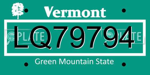 LQ79794 Vermont License Plate
