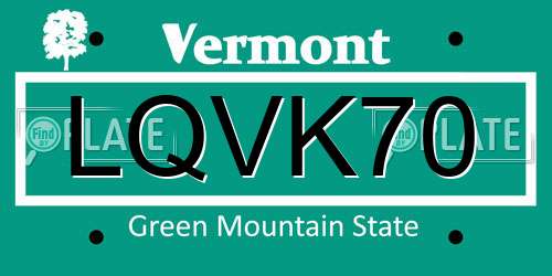 LQVK70 Vermont License Plate