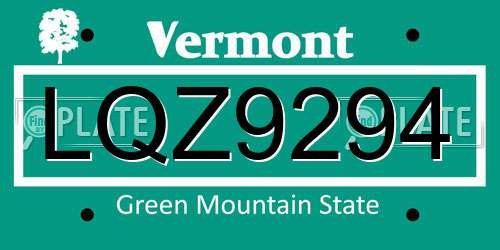 LQZ9294 Vermont License Plate