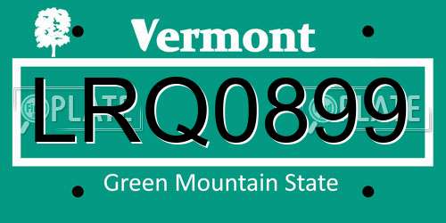 LRQ0899 Vermont License Plate