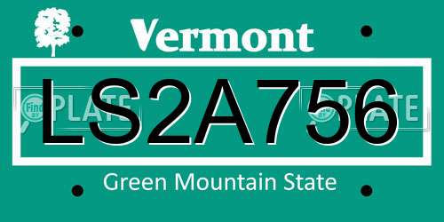 LS2A756 Vermont License Plate
