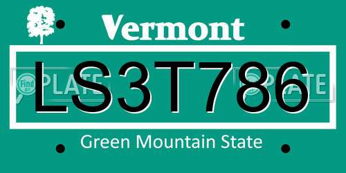 LS3T786 Vermont License Plate