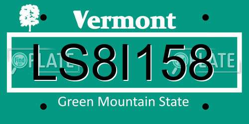 LS8I158 Vermont License Plate
