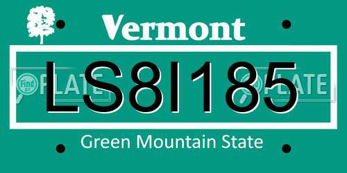 LS8I185 Vermont License Plate