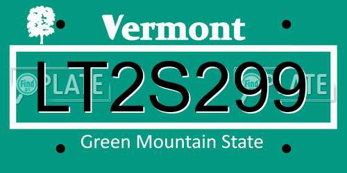 LT2S299 Vermont License Plate