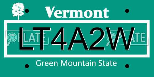 LT4A2W Vermont License Plate