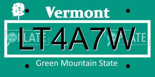 LT4A7W Vermont License Plate