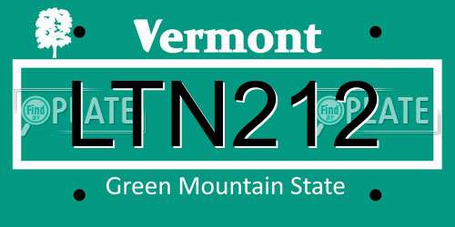 LTN212 Vermont License Plate