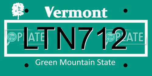 LTN712 Vermont License Plate