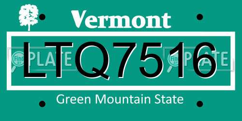 LTQ7516 Vermont License Plate
