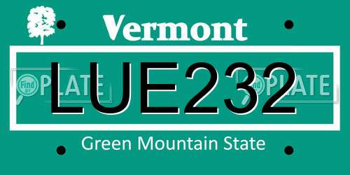 LUE232 Vermont License Plate