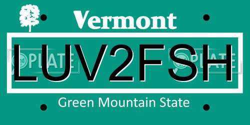 LUV2FSH Vermont License Plate