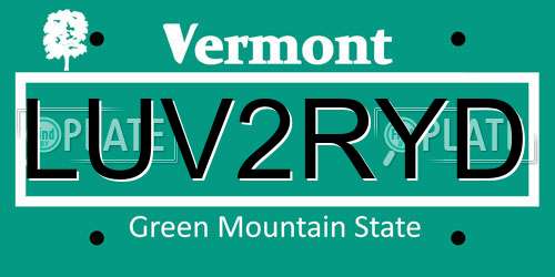 LUV2RYD Vermont License Plate