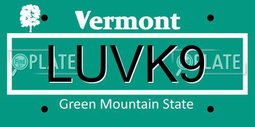 LUVK9 Vermont License Plate
