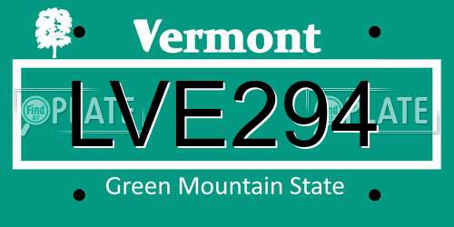 LVE294 Vermont License Plate