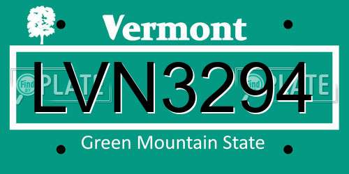 LVN3294 Vermont License Plate