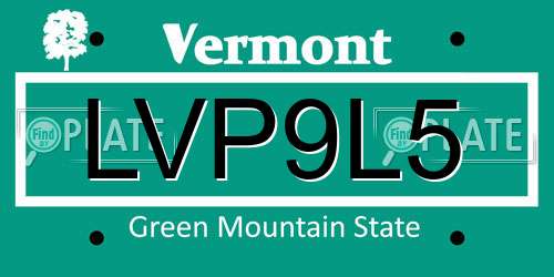 LVP9L5 Vermont License Plate