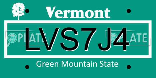 LVS7J4 Vermont License Plate