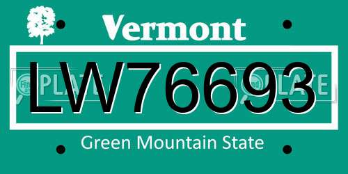 LW76693 Vermont License Plate