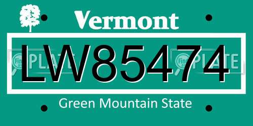 LW85474 Vermont License Plate