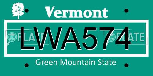 LWA574 Vermont License Plate