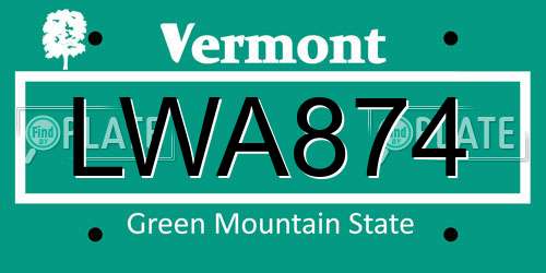 LWA874 Vermont License Plate