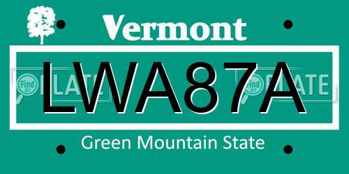 LWA87A Vermont License Plate