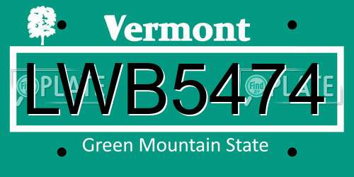 LWB5474 Vermont License Plate