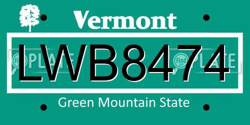 LWB8474 Vermont License Plate