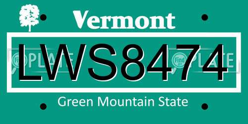 LWS8474 Vermont License Plate