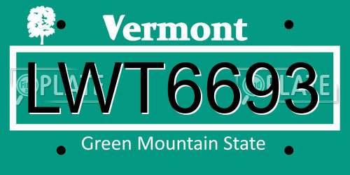 LWT6693 Vermont License Plate