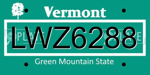 LWZ6288 Vermont License Plate
