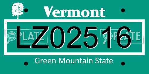 LZ02516 Vermont License Plate