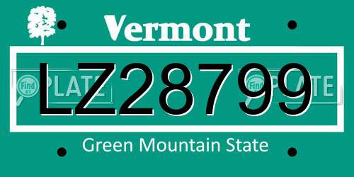 LZ28799 Vermont License Plate