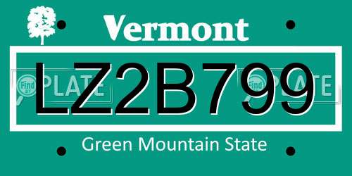 LZ2B799 Vermont License Plate
