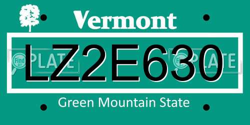 LZ2E630 Vermont License Plate