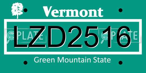 LZD2516 Vermont License Plate