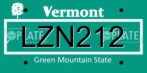 LZN212 Vermont License Plate
