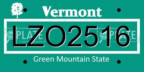 LZO2516 Vermont License Plate