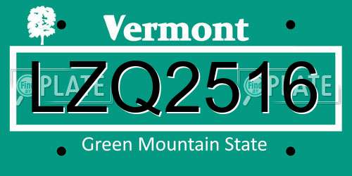 LZQ2516 Vermont License Plate