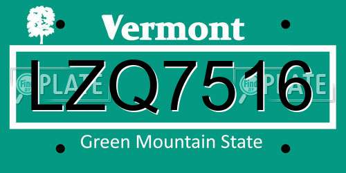 LZQ7516 Vermont License Plate