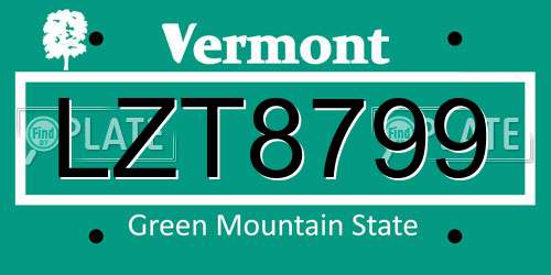LZT8799 Vermont License Plate