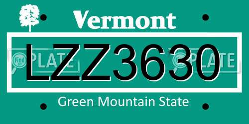 LZZ3630 Vermont License Plate