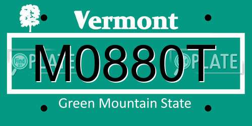 M0880T Vermont License Plate