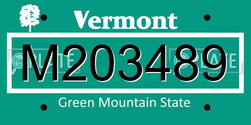 M203489 Vermont License Plate