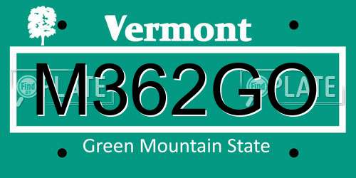 M362GO Vermont License Plate
